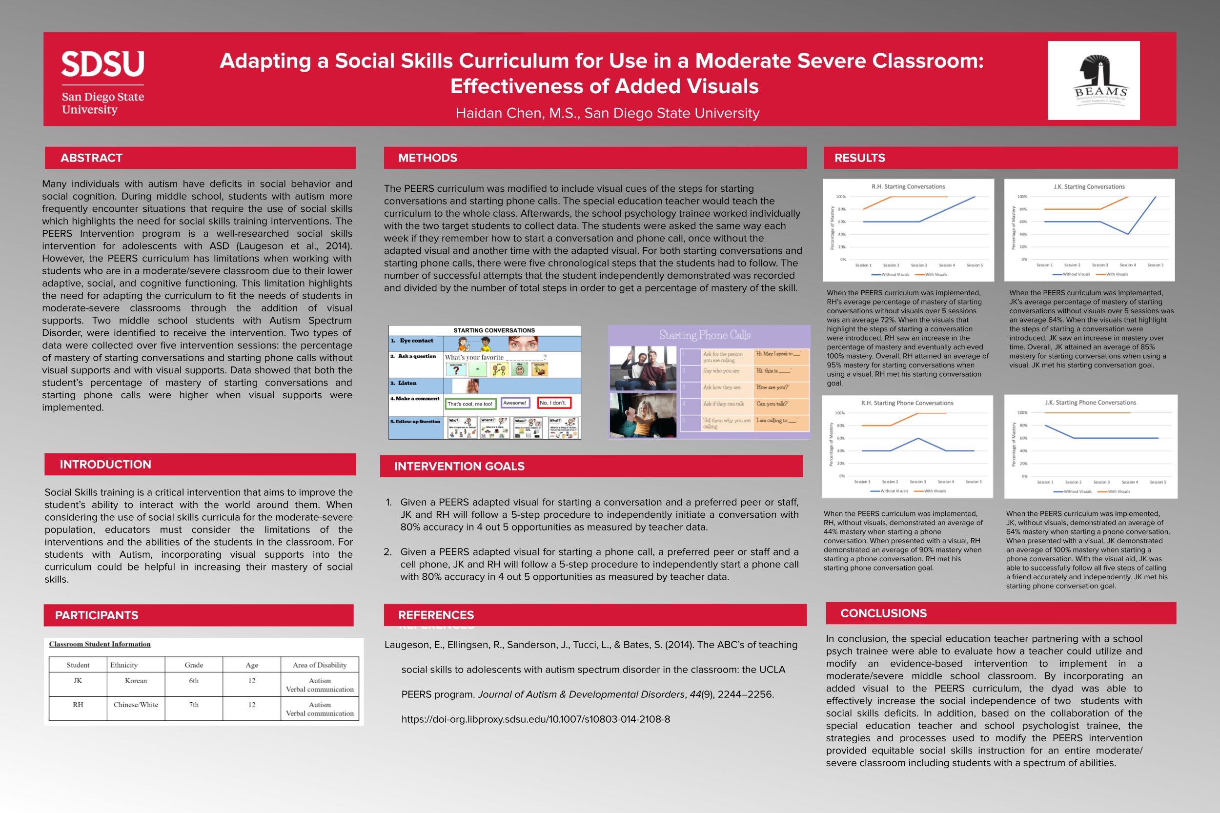 Adapting Social Skills Curriculum for Use in a Moderate Severe Classroom: Effectiveness of Added Visuals