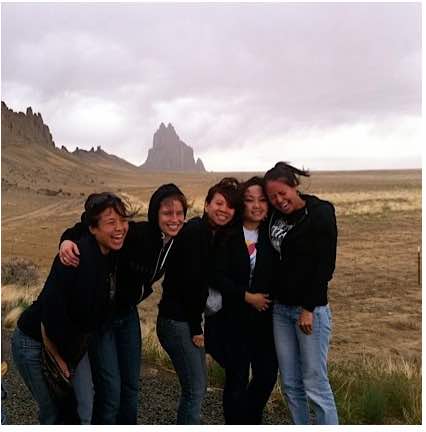 Photo: Roberta Cruz, Mallory Rachel, Kieu Tang, Boa Xiong, Alyssa Ashley pose with Ship Rock in background