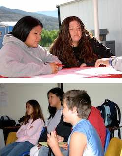 Photo montage: Native American children and NAISC scholar in school setting