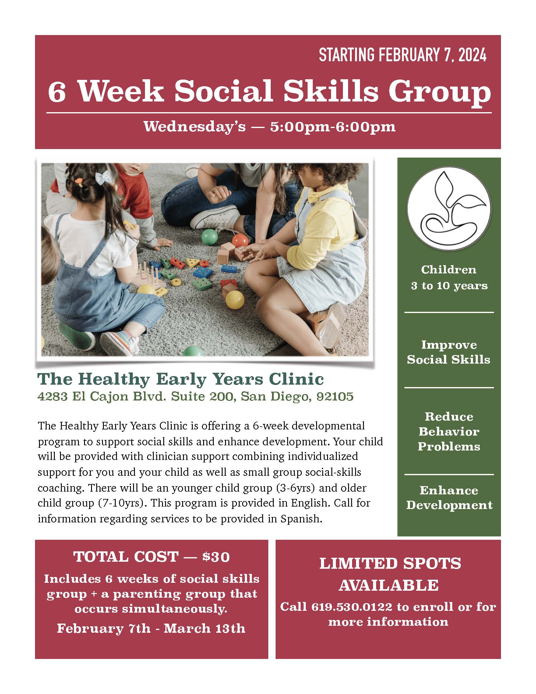 Social skills flyer social skills group for children 3-8 years old