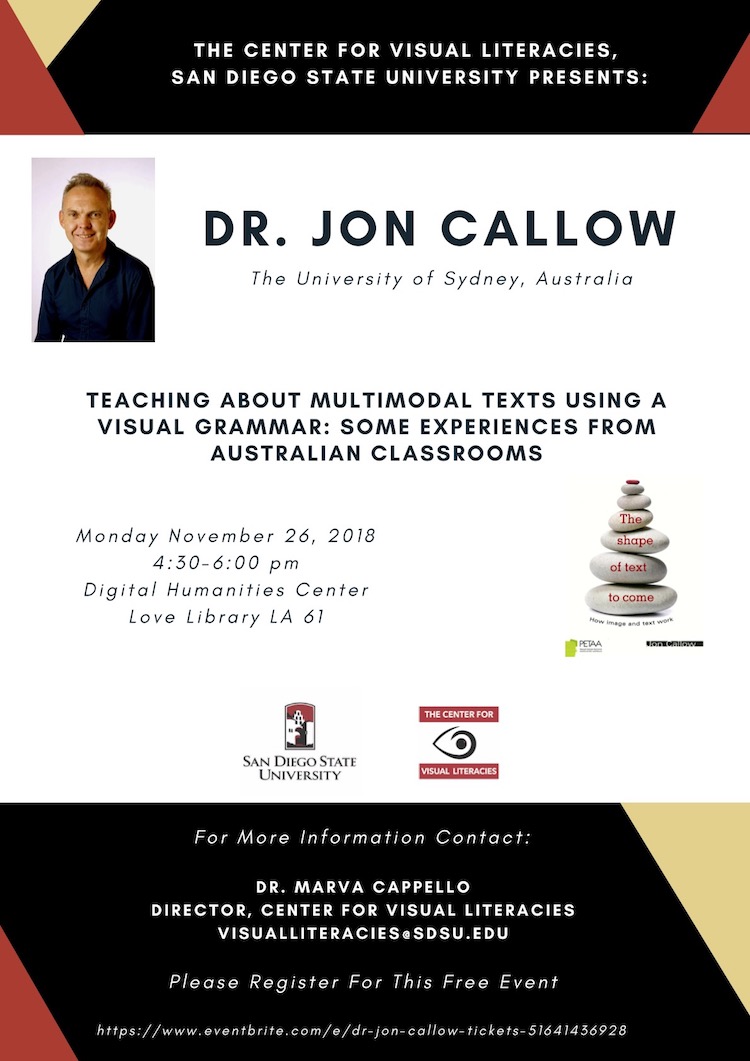 A flyer for information on Dr. Jon Callow's workshop on using visual grammar.