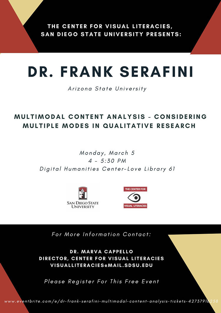 A flyer for Dr. Frank Serafini's workshop on muttiple modes in qualitative research.